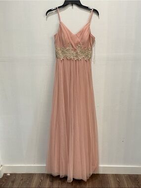 Girls' Pink Tulle Maxi Dress with Gold Embellished Waist